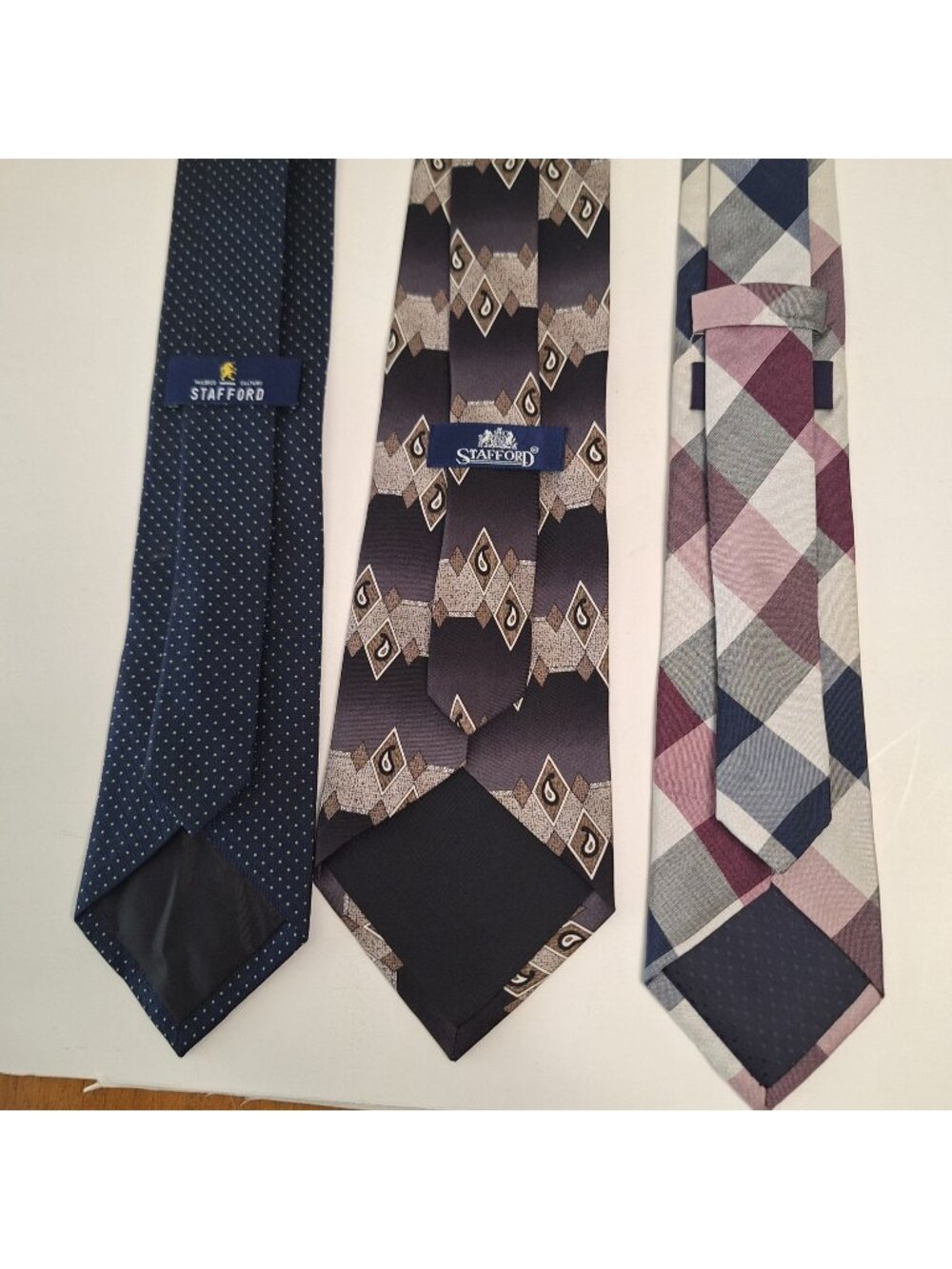 LOT OF (3) STAFFORD 100% SILK NECKTIES SKINNY AND CLASSIC WIDTH PREOWNED EUC